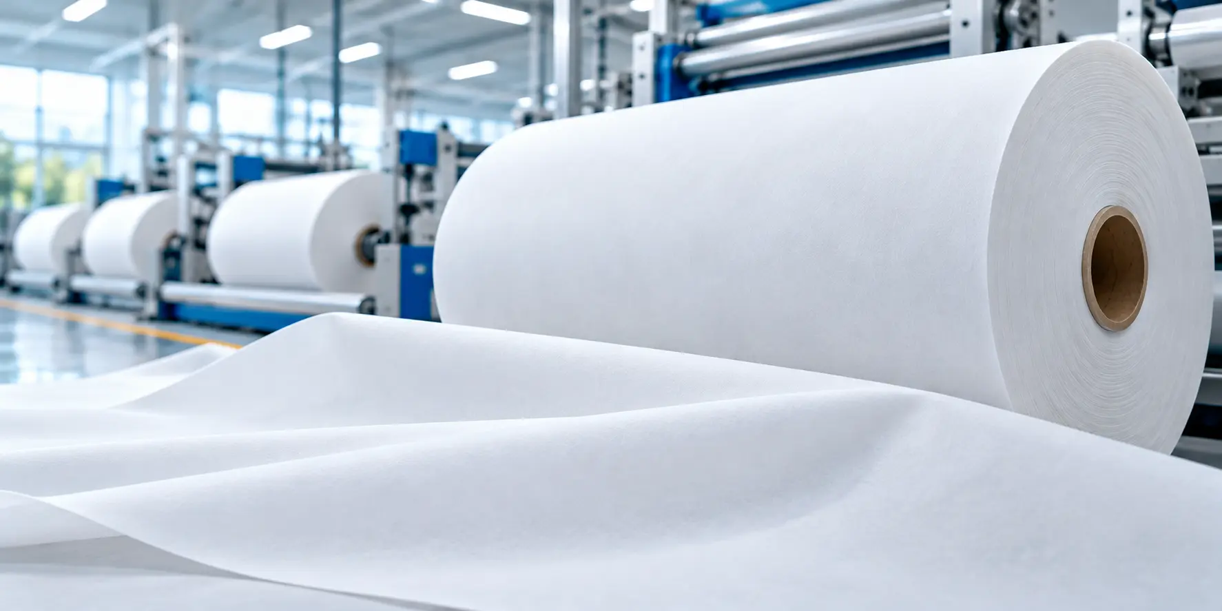 Close-up of nonwoven fabric material and fibre structure