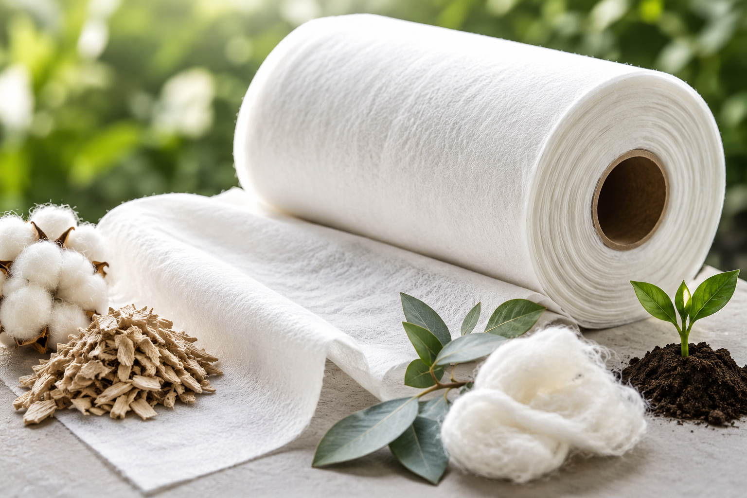 Sustainable nonwoven fabric roll made from biodegradable natural fibers